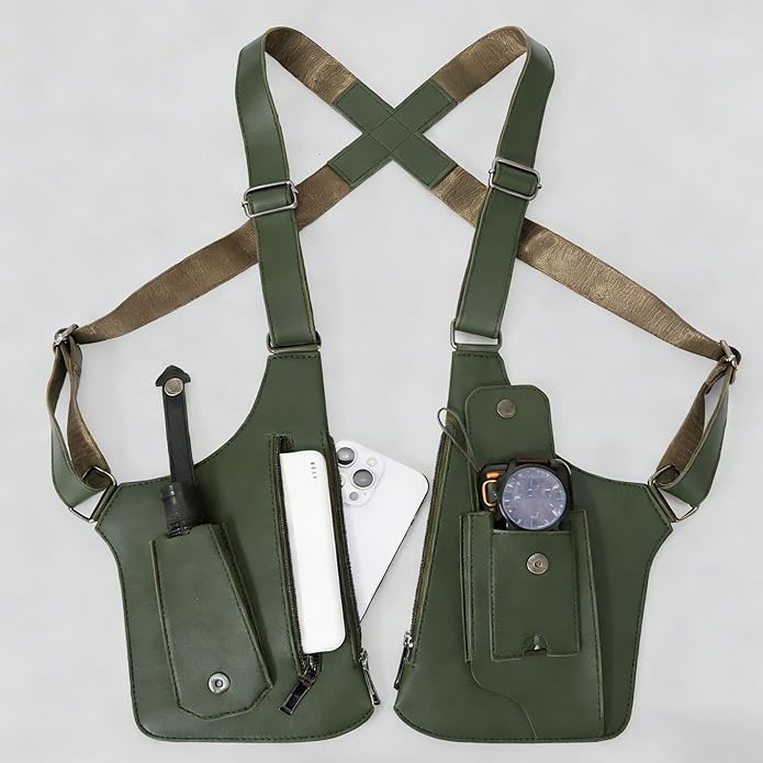 Double Shoulder Bag Adjustable Tactical Armpit Pouch for Men Anti-Theft Underarm Leather Wallet Pocket Holster