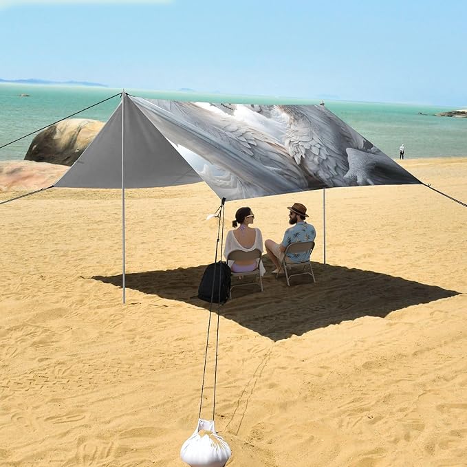 ALAZA White Dragons Magic Beach Tent Sun Shelter UPF50+ Protection Beach Shade Canopy w/ 4 Sandbags for Outdoor Camping Fishing Backyard Fun Picnic 10x9 ft