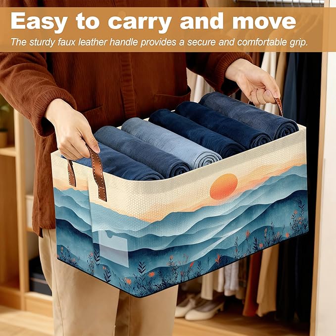 Storage Bin with Handles Sun Mountains Collapsible Laundry Baskets for Books Laundry - Use in Nursery Closet Organizers and Storage Blanket Basket