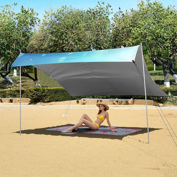 Farm Bunny Easter Eggs Beach Tent Sun Shelter Set UPF50+ UV Protection 10.5 x 9.19 FT Camping Shade Canopy with Sandbags Sand Anchors Carrying Bag and Others