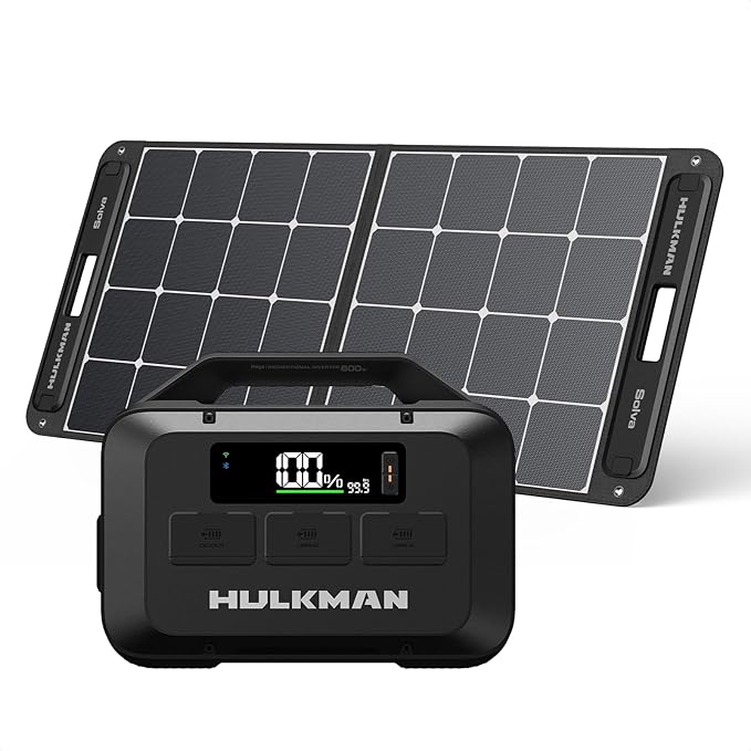 Hulkman Mega Solid Black576Wh Power Station with 1XSolar Panel Solva 100W (ship separately) Performs at -4°F in the Wild Ideal for Camping Emergencies Backup Power