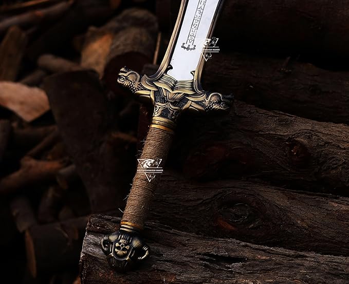 Conan The Barbarian Sword – Real Full Tang Atlantean Swords | 5160 Carbon Steel Brass Fittings &amp Leather Sheath | Medieval Fantasy King Sword Prop | Gift for Him Christmas Viking Gift for Him
