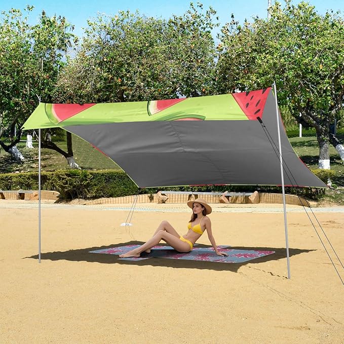 ALAZA Watermelon on Yellow Beach Tent Sun Shelter Portable Canopy Sunshade for Outdoor Camping Picnics Backyard Fun 10x9 ft
