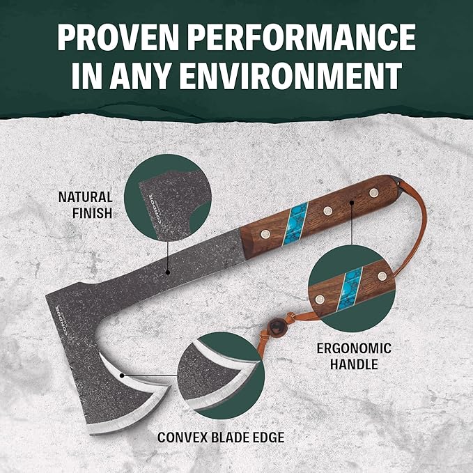Condor Tool &amp Knife Blue River Tomahawk - Premium Tactical Tomahawk with 1095 High-Carbon Steel Blade - Ergonomic Walnut Handle with Turquoise Stone Inlay - Ideal for Bushcraft Camping &amp Surv
