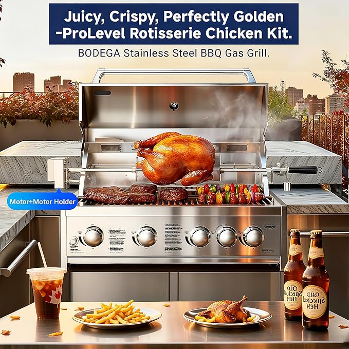BODEGA 5 Burner Built In Gas Grill Island Head Stainless Steel 30 Inch Propane Grill with Rear Burner 58000 BTUs 988.5 SQ In Racks Dual Fuel Compatibility Gas Grill Outdoor Cooking BBQ Fork Kit.