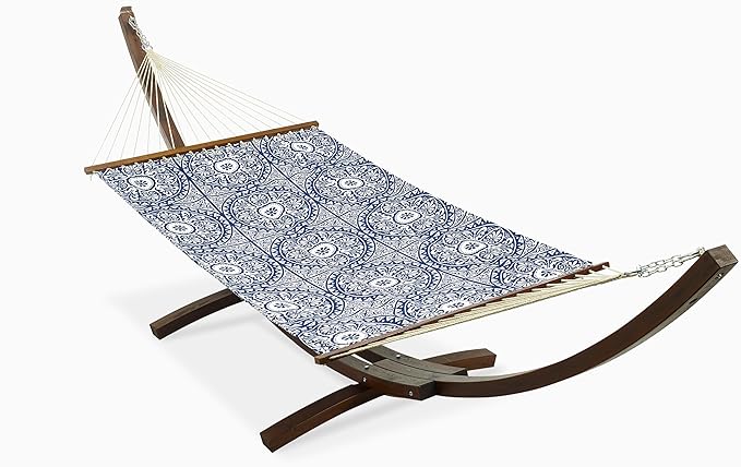 Fab Habitat Farmhouse Recycled Polyester Hammock - Spanish Tile - Blue - Indoor/Outdoor Quick Dry 2 Person 460 lbs Capacity - Patio Poolside Backyard Garden Beach Balcony - 12-14 ft Adjustable