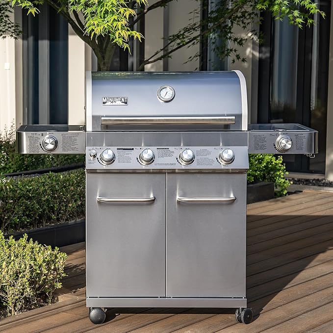 Monument Grills Larger 4-Burner Propane Gas Grills Stainless Steel Cabinet Style with Accessory Kit(5 items) Outdoor Use