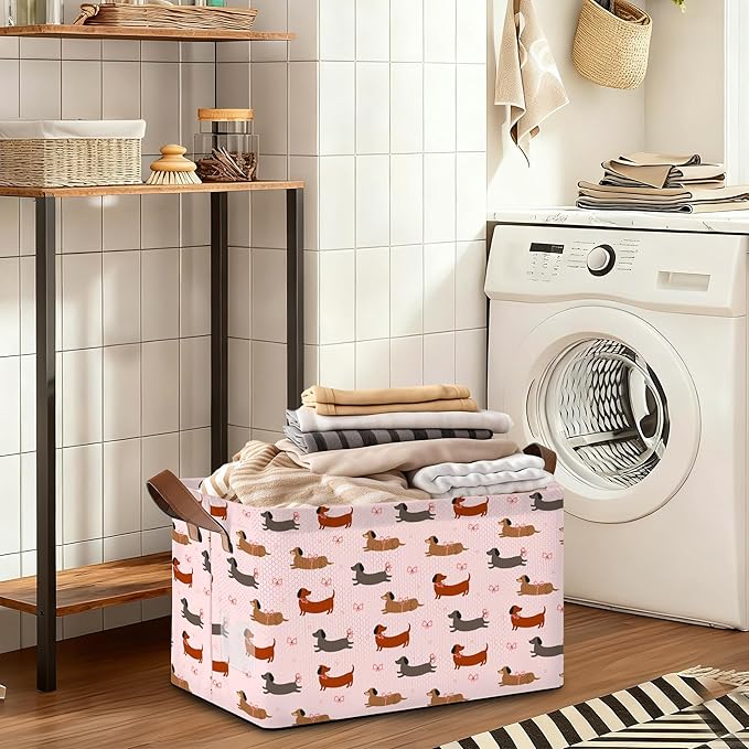 Storage Bin with Handles Dachshund Collapsible Laundry Baskets for Books Laundry - Use in Nursery Closet Organizers and Storage Blanket Basket