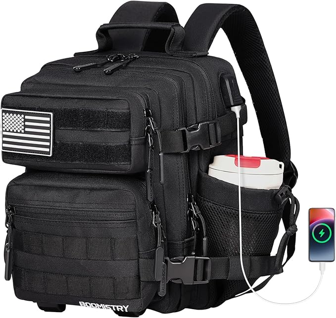 Boomistry 15L Mini Tactical Backpack Small Tactical Backpack for Men and Women Military Backpack for Gym Hiking Daily (Black-15L)