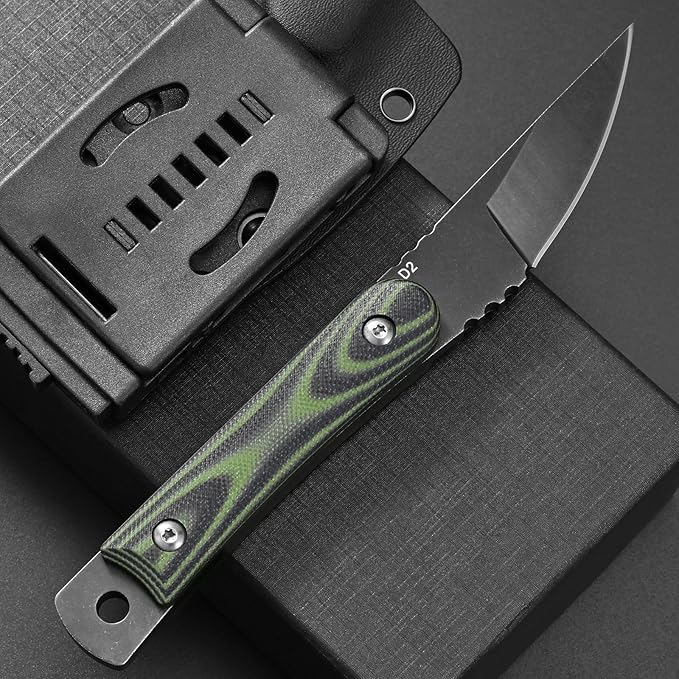 Ccanku C1390 Fixed Blade Knifes 7.3-Inch Outdoor Survival Tools D2 Blade Steel &amp G10 Handle with Kydex Sheaths Clip for Outdoor Activities Camping Bushcraft and Hunting(Black)