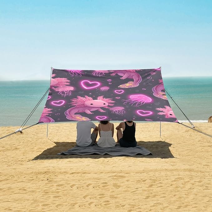 ALAZA Love Salamander Pattern Beach Tent Sun Shelter Portable Canopy Sunshade for Outdoor Camping Picnics Backyard Fun 10x9 ft