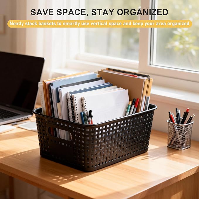 AREYZIN Plastic Storage Bins with LidStackable Storage Bins and Storage Baskets for ShelvesSmall Baskets for Organizing Small Storage Bins10.2x7.2x4.1 Inch6-Pack Black