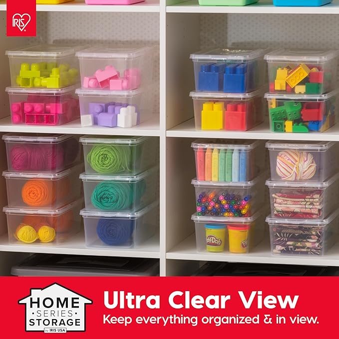 IRIS USA 20-Pack Storage Bins with Lids 6 Quart Shoe Boxes Clear Stackable Containers Organize Shoes Closet Shelves Classroom Organization Teacher Tools Game Storage - BPA-Free Plastic