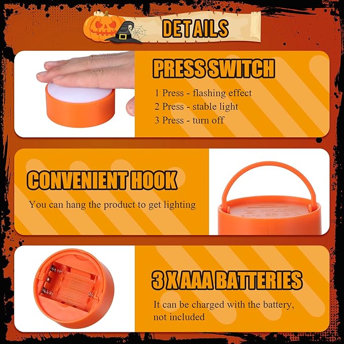 Riakrum 6 Pieces Remote Timer LED Lights with Remote LED Pumpkin Lights Battery Operated Lantern Bright Flameless Candle(Orange White)