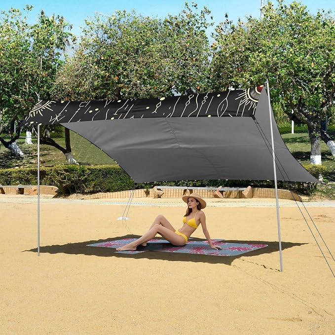 ALAZA Astrology Eye Sun Moon Alchemy Beach Tent Sun Shelter UPF50+ Protection Beach Shade Canopy w/ 4 Sandbags for Outdoor Camping Fishing Backyard Fun Picnic 10x9 ft