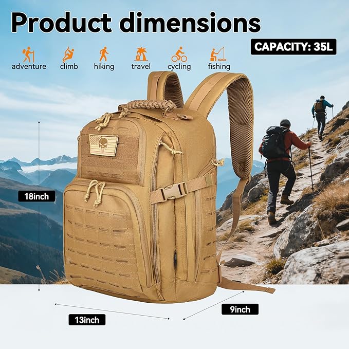 Military Tactical Backpack Tactical Backpack for Men Army 3 Days Assault Pack Military Molle Backpack Waterproof EDC Hiking Bug Out Bag with Water Bladder Compartment Hiking Rucksack
