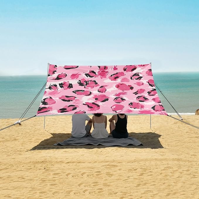 ALAZA Pink Leopard Animal Print Beach Tent Sun Shelter Portable Canopy Sunshade for Outdoor Camping Picnics Backyard Fun 10x9 ft