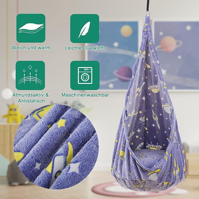 Kids Pod Swing Seat Sensory Swing Chair with PVC Inflatable Cushion Hanging Hammock Chair for Indoor and Outdoor Use