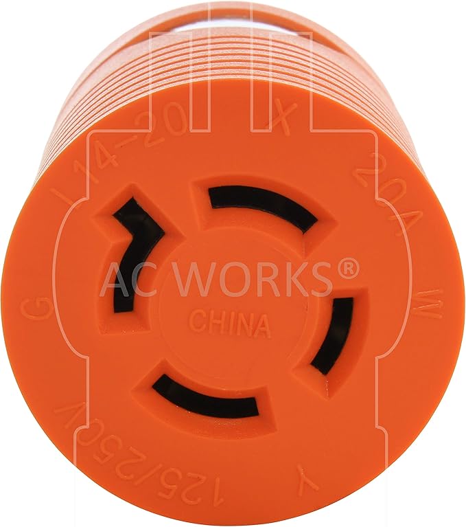 AC WORKS 30Amp 4 Prong 125/250Volt L14-30P Locking Plug to L14-20R 20Amp 4 Prong 125/250Volt Locking Female Generator Adapter (Compact)