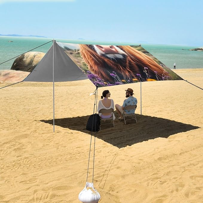 ALAZA Highland Cow Flower Beach Tent Sun Shelter Portable Canopy Sunshade for Outdoor Camping Picnics Backyard Fun 10x9 ft