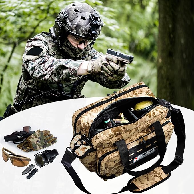 Tactical Pistol Range Bag for 3 Handguns Gun Range Bag with 6 Magazine Slots Lockable Zippers Ammo Storage MOLLE Handgun Case for Shooting Range Accessories