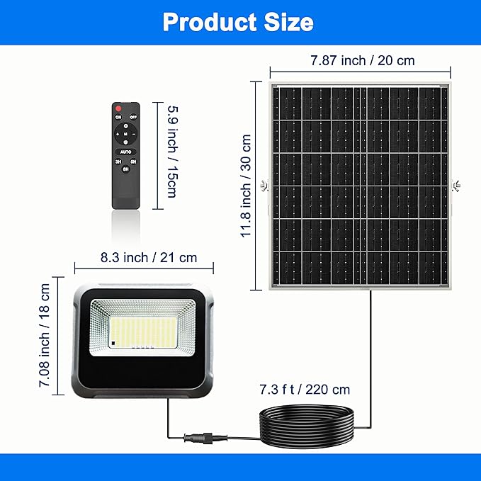 100W Solar Lights Outdoor 10000LM LED Automatic Light with 10000mAh Battery180°Wide Angle Waterproof Outside Solar Powered Security Flood Light and 8.2ft Cable with Radar Remote Control for Pathway