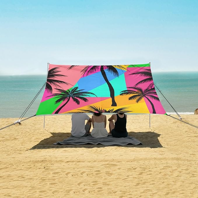 Beach Canopy with Windproof Ropes &amp Sandbags Beach Tent Sun Shade Sun Shelter for Camping Trips Fishing Backyard Fun or Picnics Palm Tree