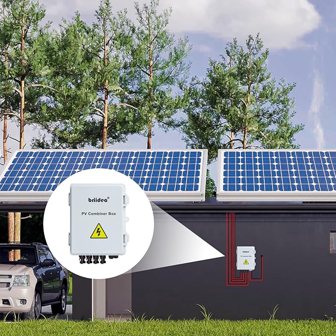 Solar Combiner Box Briidea 4-String PV Combiner Box with 10A Circuit Breakers &amp Lightning Arrester IP65 Waterproof for On-Grid &amp Off-Grid Solar Panel Systems