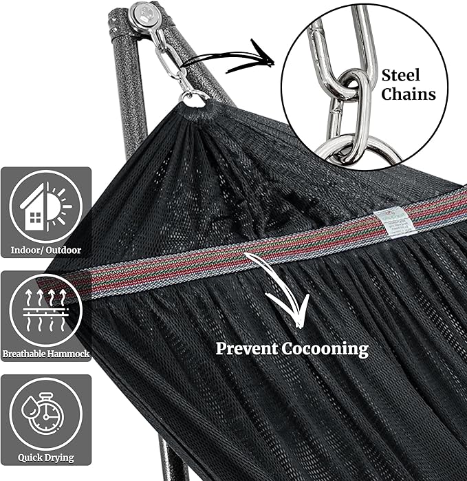 Tranquillo Universal Hammock Stand 600 lbs Capacity Instant 20s Foldable 3-Year Warranty Hammock with Stand 2 Person Camping Revolutionary Portable No Screws Premium Hammocks Black