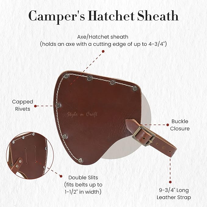 Style n Craft Camper/Sportsman's Hatchet Sheath Full-Grain Leather Axe Sheath with Secure Covering