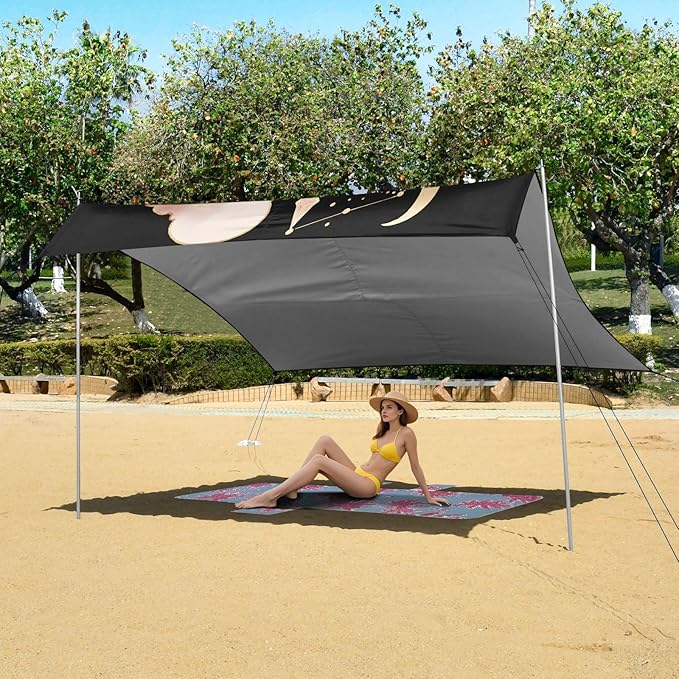 ALAZA Moon Stars Compass Alchemy Beach Tent Sun Shelter UPF50+ Protection Beach Shade Canopy w/ 4 Sandbags for Outdoor Camping Fishing Backyard Fun Picnic 10x9 ft