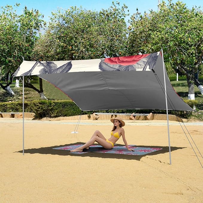 ALAZA Botanical Rose Red Flower Beach Tent Sun Shelter Portable Canopy Sunshade for Outdoor Camping Picnics Backyard Fun 10x9 ft
