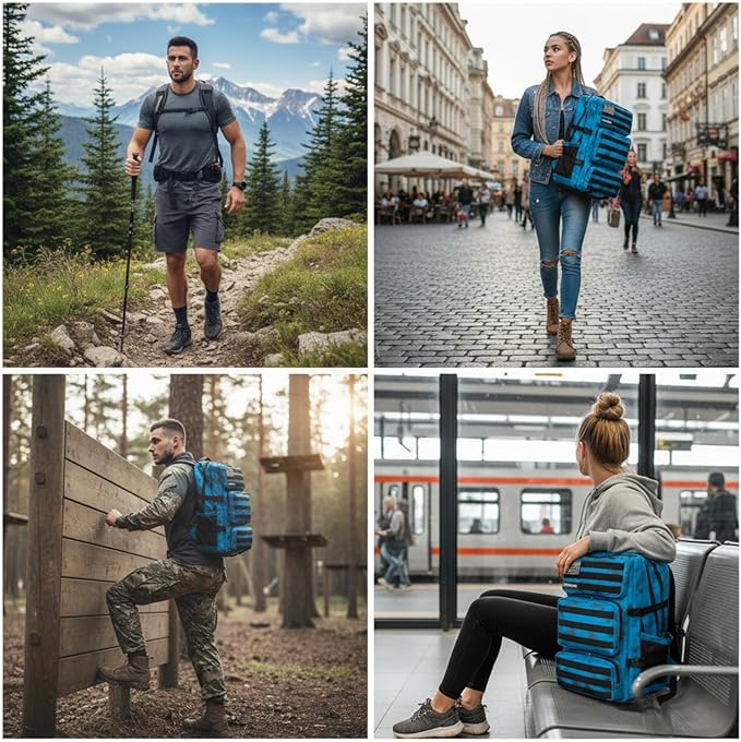 Military Tactical Backpack 55L for Men &amp Women Bug Out Bag Assault pack Molle Daypack Hiking Trekking Rucksack (Blue tie dye)
