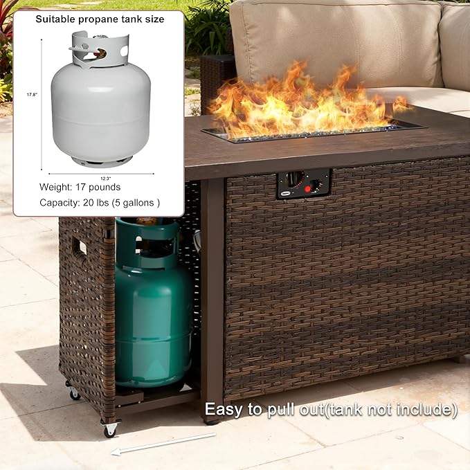 42 Inch Propane Fire Pit Table 50000 BTU Outdoor Gas Fire Pits with Removable Lid 2 in 1 Rectangular Firepit Table for Outside Patio Deck and Garden