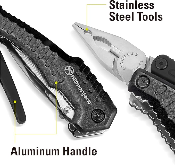 Kilimanjaro Multi-Tool Full-Size Pliers Blade Cuts Wood Hose Rope Screwdriver Wire Cutter 8-1/2 Inches Magnus Multifunction - 910056  Black
