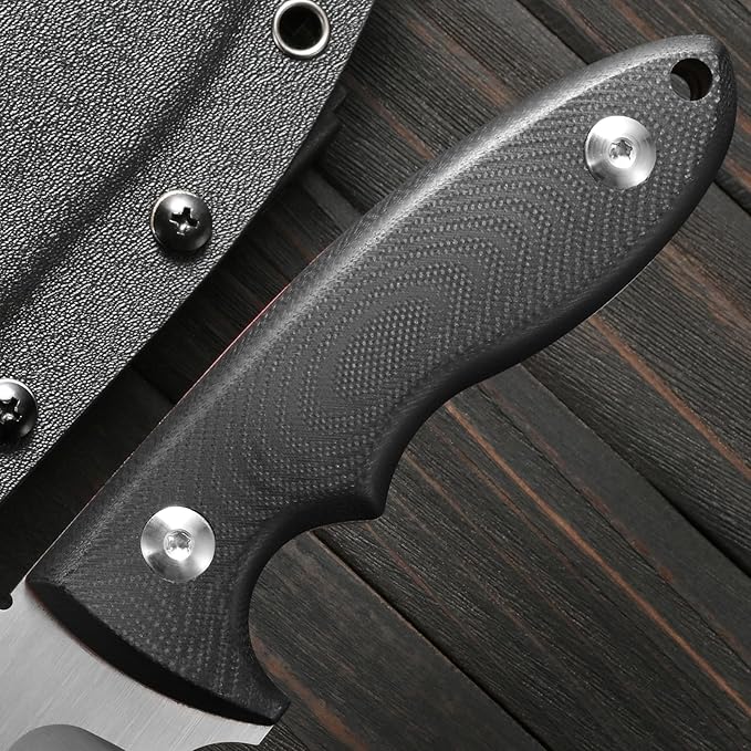 Sitivien ST24 Fixed Blade Knife AUS-8 Black Stonewashed Steel Blade Double Color G10 Handle Full Tang EDC Fixed Knifes for Outdoor Working Camping Hunting Fishing(Black Handle+Silver)