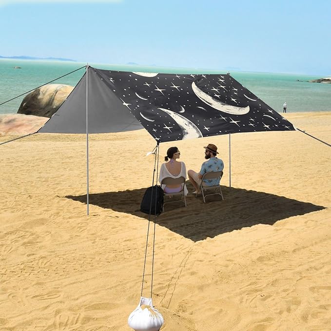 ALAZA Moon Stars Seamless on Black Beach Tent Sun Shelter Portable Canopy Sunshade for Outdoor Camping Picnics Backyard Fun 10x9 ft