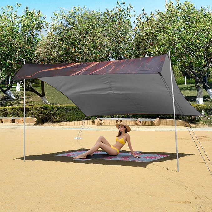 ALAZA Fire Dragon Beach Tent Sun Shelter UPF50+ Protection Beach Shade Canopy w/ 4 Sandbags for Outdoor Camping Fishing Backyard Fun Picnic 10x9 ft