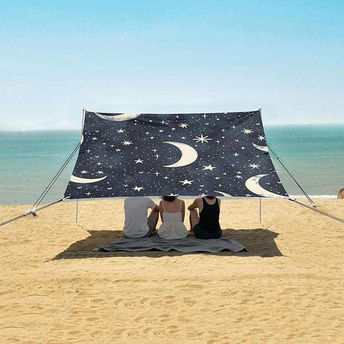 ALAZA Moon Stars Seamles Beach Tent Sun Shelter Portable Canopy Sunshade for Outdoor Camping Picnics Backyard Fun 10x9 ft