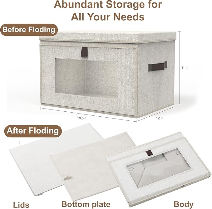 2 Pack 35L Large Foldable Closet Storage Organizer - Front Opening Clothes Storage Bins with Handles &amp Window Collapsible Decorative Storage Boxes with lid for Shelves Living RoomDorm