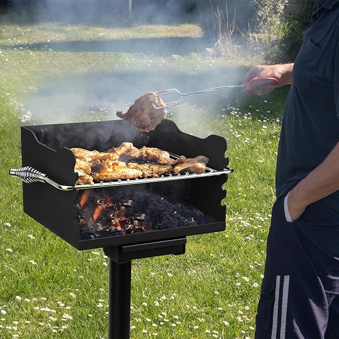 Stanbroil Charcoal Barbecue Grill for Outdoor Heavy Duty Steel Park BBQ Grill with Stainless Steel Cooking Grate and Above/In Ground Post for Camping and Backyard
