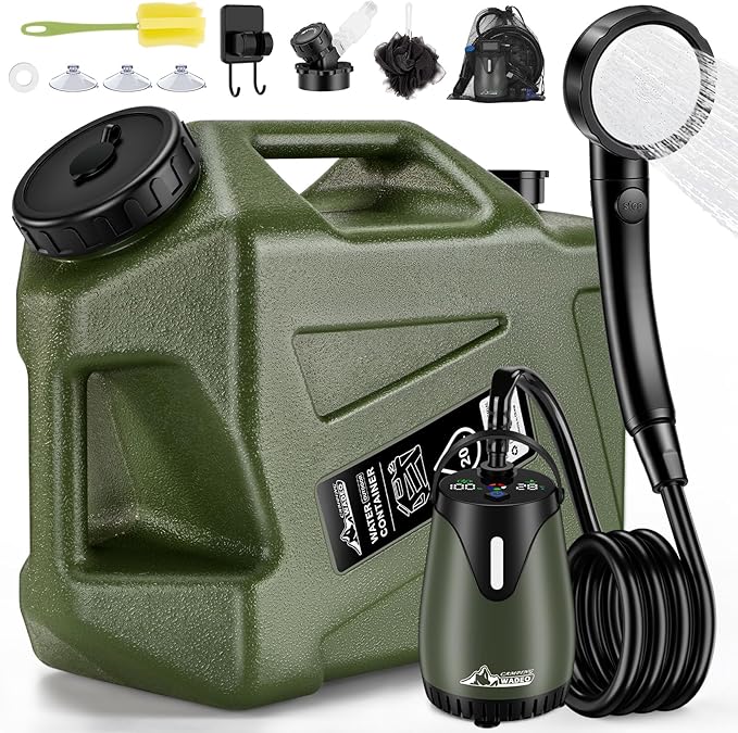 2026 Portable Shower for Camping with 5-Gallon Water Jug Rechargeable Camping Shower Food Grade Material Water Containers for Fruit &amp Vegetables Wash Integrate Design for Outdoors Hiking