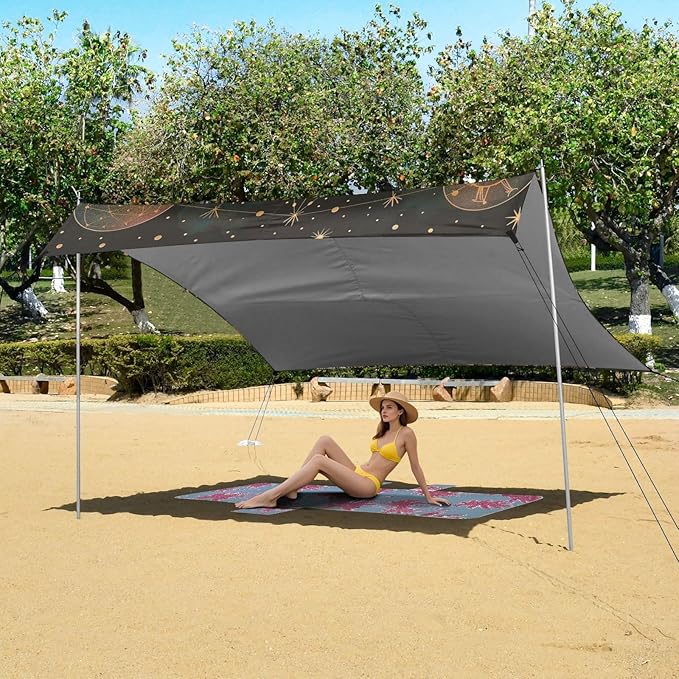 ALAZA Boho Owl Moon Gloden Beach Tent Sun Shelter Portable Canopy Sunshade for Outdoor Camping Picnics Backyard Fun 10x9 ft