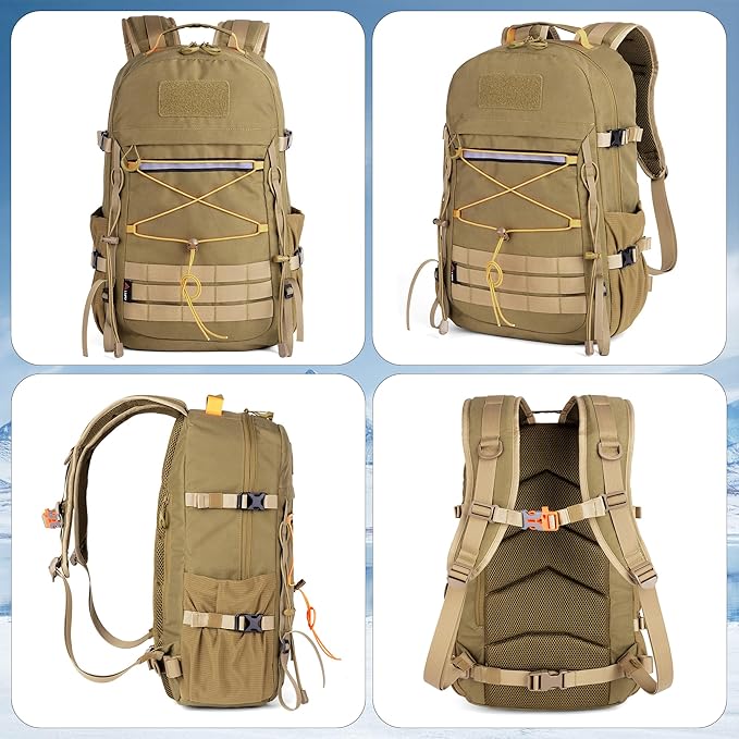 25L Outdoor Tactical Backpack Men's Assault Pack Backpack laptop backpack Waterproof Travel Backpack (Khaki)