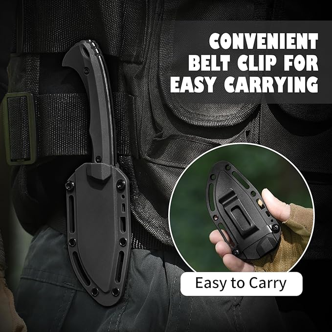 DRACHENADER Survival Knife with Fire Starter L-Y 7.68 Tactical Small Fixed Blade EDC Knife for Men Full Tang Stonewashed Black Blade &amp Black Handle