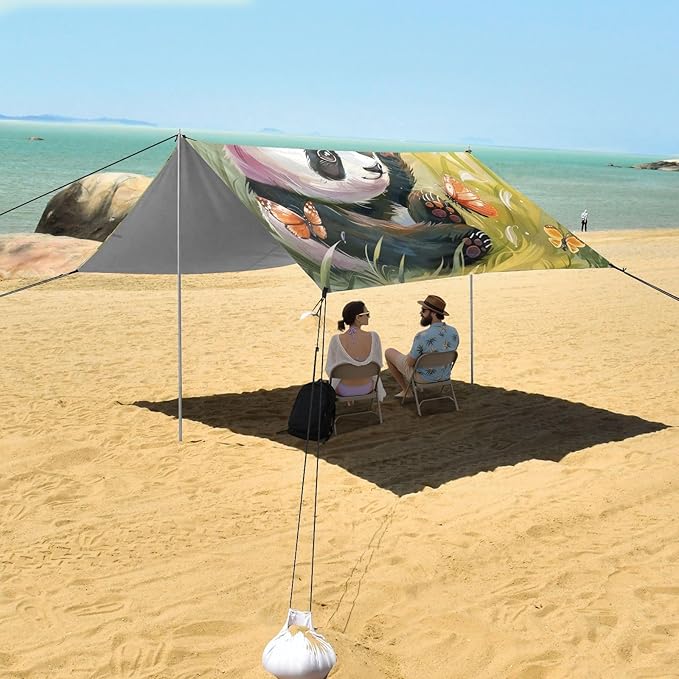 ALAZA Panda Play with Butterflies Beach Tent Sun Shelter Portable Canopy Sunshade for Outdoor Camping Picnics Backyard Fun 10x9 ft