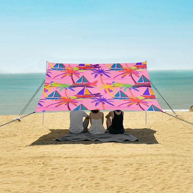Beach Canopy with Windproof Ropes &amp Sandbags Beach Tent Sun Shade Sun Shelter for Camping Trips Fishing Backyard Fun or Picnics Palm Tree