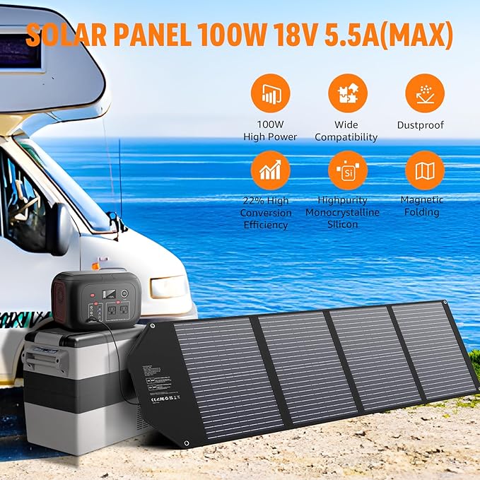 100W Portable Solar Panel for Power Station Generator iPhone Galaxy Tablets Foldable Solar Charger with USB QC 3.0/USB C/18V DC IPX4 Waterproof Solar Panels for Camping Outdoor Van RV Trip