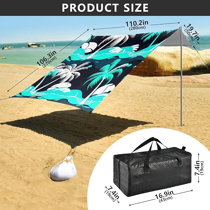 Beach Canopy with Windproof Ropes &amp Sandbags Beach Tent Sun Shade Sun Shelter for Camping Trips Fishing Backyard Fun or Picnics Palm Tree