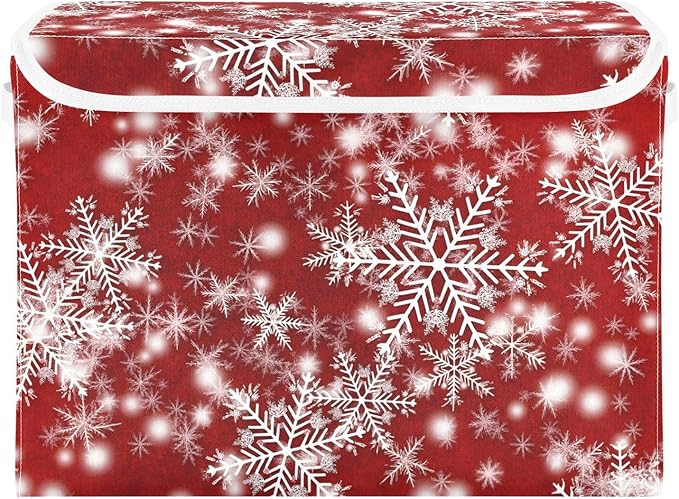 senya Christmas Baskets Collapsible Storage Bins with Lids Christmas Background with Snowflakes Red Storage Boxes Clothes Baskets for Organizing